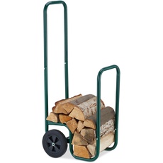 Relaxdays Kaminholzwagen, 2 Gummireifen, Holzwagen bis 60 kg, für gängige Holzscheite, Brennholz-Sackkarre, Stahl, grün, Gummi