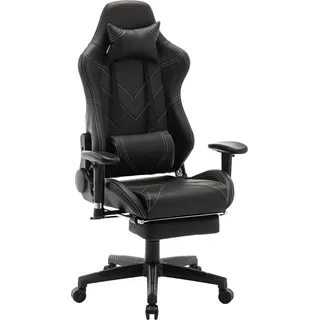 Gamingstuhl – Schwarz Kunstleder – Ergonomisch – Höhenverstellbar – Mit Fußstütze – Gaming- und Bürostuhl - Schwarz