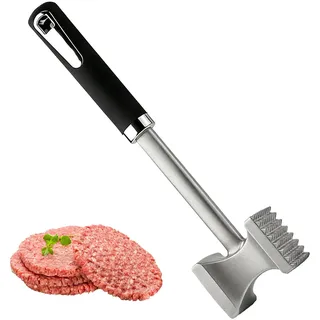Fleischklopfer, Fleischhammer mit Rutschfestem Griff, Doppelseitig Antihaft Schnitzelklopfer, Doppelseitiger Schnitzelklopfer mit Flacher & Zackiger Schlagfläche, für Steak Schnitzel Koteletts Schwein