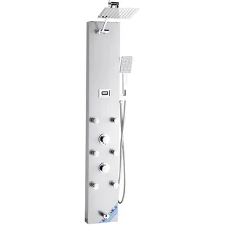 Vevor Duschpaneel-Turmsystem mit Regenwasserfall-Duschkopf, (124 cm) Duschsäule aus gebürstetem Edelstahl, Regenmassagesystem zur Wandmontage, mit Handbrause & 6 kleiner Massagedüsen