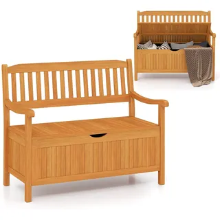 FANTASK Gartenbank Holz mit Stauraum, Holzbank für 2-Sitzer bis 360kg belastbar, Balkonbank mit abnehmbarem Innensack, Teak