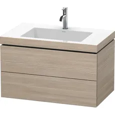 Duravit L-Cube Möbelwaschtisch c-bonded mit Unterbau wandhängend, 80x48 cm, 2 Schubkästen, ohne Überlauf, 1 Hahnloch, Farbe: Pine Silver Dekor