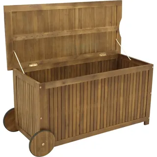 DEGAMO Kissenbox Gartenbox Kissentruhe NAVARRA mit Rollen, Holz Akazie - Braun
