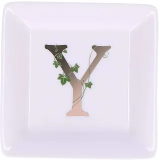 La Porzellan, Weiß, quadratische Untertasse, Buchstabe Y, Möbel für Haus, Küche – Linie – Geschenkidee – Porzellan – 10 x 10 x 1,5 cm