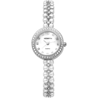 Silverora Uhren Damen Perlen Damenuhren: 3ATM Wasserdicht Klein Analoge Quarzuhren glänzend Volldiamant Armbanduhren mit Abnehmbares Schmal Perlenarmband Geschenke für Frauen Silber