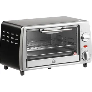 HOMCOM Mini Backofen 10 Liter 750W Kleiner Elektrobackofen mit Temperatur bis zu 230 °C Timer 60 Minuten Backblech und Rost 36,5x26x22 cm Silber - Silber