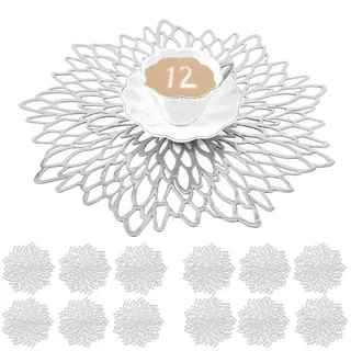 MANGATA Silber platzsets und untersetzer Rund, Silber Tischsets Rund für Weihnachten, Bankett, Geburtstag, Hochzeit, (12-er Set), Abwischbar, 38 cm