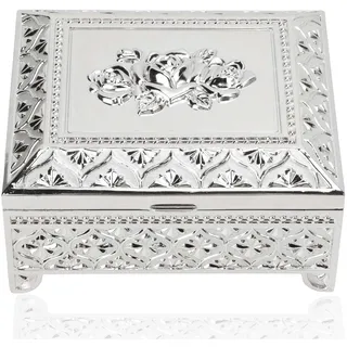 Silber Antik Schmuckkästchen, Retro Schatulle Für Halsketten, Metall Schmuckdose, Schmuckschatulle Ring Kette Ohrringe Schmuckbox, Vintage Schmuckschatulle Mit Gravur Und Weichen Samt Innen Futter