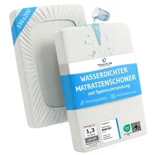Matratzenschoner 150x200 wasserdicht, Atmungsaktive Matratzen-Auflage, Anti-Milben Bezug unter Spann-Bettlaken, Wasserundurchlässiger Matratzenschutz, Hygienischer Matratzen-Topper 150x200cm