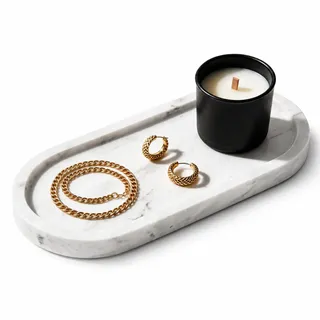 WORHE Badezimmertablett, Marmor Schminktisch Tablett Organizer Deko Oval
