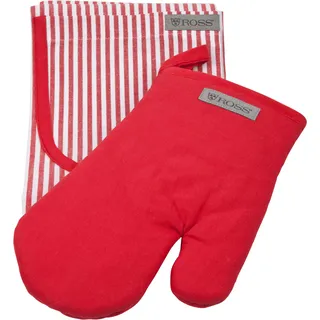 ROSS Grillhandschuhe »Exclusiv« inkl. Latzschürze, 100% Baumwolle, rot