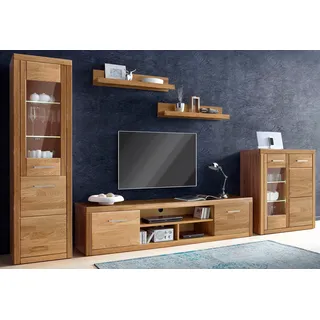 Home affaire Wohnwand »Logo,Fronten Massivholz,Korpus Holzwekstoff,Böden versetzbar« Set, 5 Stk. tlg., braun