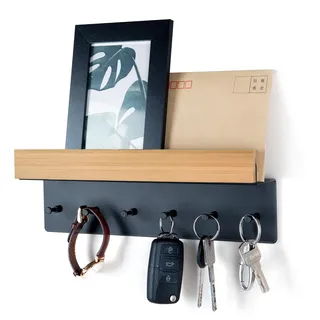 ANVODE Schlüsselbrett Holz mit Ablage, Schlüsselhalter Schlüsselregal mit 6 Haken, Wand Schlüsselboard für Eingangsbereich, Flur, Küche