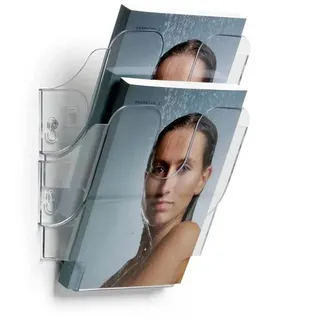 Durable Prospektspenderset FlexiPlus 2 A5, 1 Set, transparent, 1709013400 | Wandprospekthalter Set für Flyer und Infos, Fülltiefe 23 mm, Maße 180 x 250 x 105 mm, robustes Polystyrol