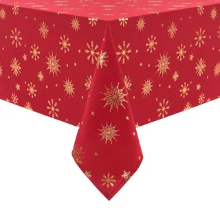 Yrendenge Weihnachtstischdecke Rot Gold Tischdecke Schneeflocke Stern Quadratisch Tischdecken, Abwaschbar Tischtuch Wasserdicht Winterurlaub Party Weihnachtsdekoration Tischwäsche, 140 x 140 cm