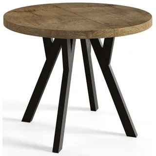 Esstisch Rund Ovo, Moderner Esstich Ausziehbar, Tisch mit Solide Beine, Stabile Konstruktion,, Durchmesser: 100cm-200 cm, Lefaks - Dunkelbraun, Schwarz
