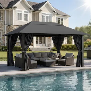 JUMMICO Gartenpavillon 3x4m Aluminium, Winterfester Pavillon für Terrasse & Garten, Wasserdichtes UV-Dach mit Bodenhaken, Leicht aufzubauender Freisitz