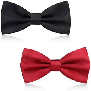 2 Stück Fliege Herren,Mit Haken Verstellbar, Klassische Einfarbig Fliegen für Männer, Elegante Herren Fliege,Schmale Smoking Fliege Schleife,für Hochzeit Party Feiern Büro Geschenk,Schwarz+Weinrot