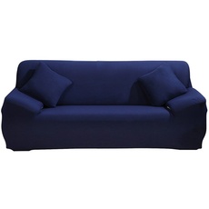 Bild Sofa Überwürfe Sofabezug Stretch elastische Sofahusse Sofa Abdeckung in Verschiedene Größe und Farbe Herstellergröße 195-230cm (Dunkelblau, 3 Sitzer für Sofalänge 170-220cm)