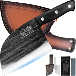 XYJ 6 Zoll serbische Kochmesser mit Scheide, handgefertigt geschmiedet Outdoor Camping Küche Metzger Messer, Gemüse Kochen Fleisch Hackmesser Weihnachtsgeschenke für Frauen Männer Geschenke