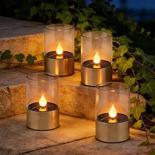 WDKXCN 4 Stück Solar Teelichter für AußEn,Solarkerzen AußEn Wasserdicht,Flammenlose Solar Kerzen Outdoor,LED Teelichter Wiederaufladbar für Laterne Garten Camping und Home Decor (B)