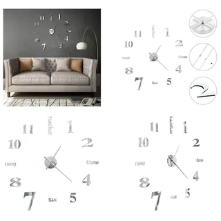 vidaXL 3D Wanduhr Modernes Design 100 cm XXL Silbern - Wanduhr - Wanduhren - Wand Uhr - Wand Uhren - Silber