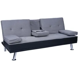 MCW 3er-Sofa MCW-F60, Couch Schlafsofa Gästebett, Tassenhalter verstellbar 97x166cm ~ Kunstleder/Textil, schwarz/hellgrau