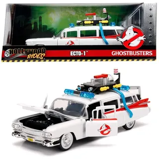 Jada Toys ECTO-1 Ghostbusters aus Metall, Maßstab 1:24, Sammlermodell mit Türen, Motorhaube und aufklappbarem Kofferraum, detaillierter Innenraum und realistischen Oberflächen für Fans ab 8 Jahren
