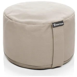 BODYMATE Extra-Hohes Yogakissen rund 31cm Durchmesser 20cm hoch Leinen-Grau hell, Buchweizen-Spelz Füllung, Maschinenwaschbarer Bezug 100% dicker Baumwolle, Meditationskissen, Sitzkissen, Bodenkissen