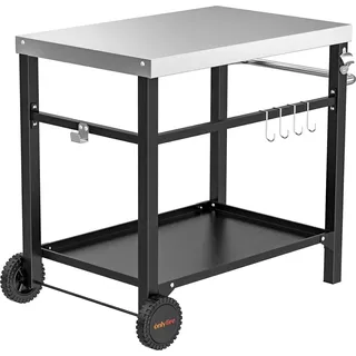 Grillwagen, rostfreier Grilltisch mit großem Arbeitsbereich, Beistelltisch für draußen, Grill, Trolley, Grilltisch, Outdoor, Servierwagen, Garten, Trolley für draußen, 85,3 x 61 x