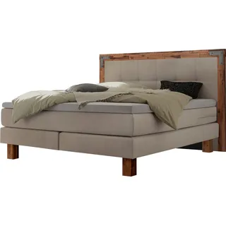 HASENA Boxspringbett Memphis, im Vintagelook, Massivholz-Umrandung, Tonnentaschen-Federkernmatratze, beige