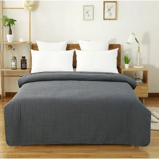 WOLTU Tagesdecke Bettüberwurf 240x260 cm Dunkelgrau, Steppdecke 360GSM Patchwork Wendedesign Kariert, Bedspreads Bettdecke Doppelbett unterfüttert und Gesteppt Stepp Decke