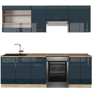 Vicco Küchenzeile Fame-Line 240 cm Dunkelblau Hochglanz
