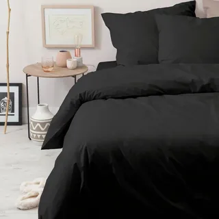 Cinderella Bettwäsche "Weekend in Gr. 135x200, 155x220 oder 200x200 cm", schwarz, B/L: 135cm x 200cm, 1 Stk., 1 Stk., Renforcé, B/L: 80cm x 80cm, 2 Stk., Renforcé, Obermaterial: 100% Baumwolle, Bettwäsche, Bettwäsche aus Baumwolle, Bettwäsche mit Reißverschluss