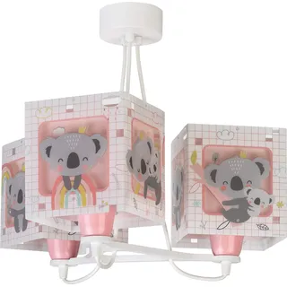 Dalber Lampe kinderzimmer, kinderlampe Pendelleuchte Hängelampe, Deckenleuchte Kinder, Deckenlampe kinderzimmer 3 Lichter Koala Rose Tiere, 63267S, E27