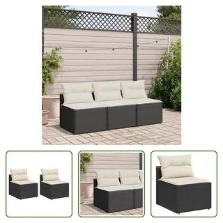 The Living Store Gartensofas ohne Armlehnen mit Kissen 2 Stk Schwarz Poly Rattan - Schwarz