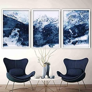 Artze Wall Art Abstrakter Kunstdruck Gemälde Berge 3-teiliges Set, 40 cm Breite x 50 cm Höhe, Marineblau