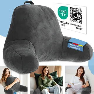 Eloneo Rückenkissen mit Armlehnen für Bett & Sofa waschbarer abnehmbarer Bezug Kissen 1 St Anthracite