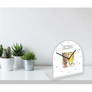 Tischuhr LUCKYLINDE "Der Tiger und der Bär Janosch", braun, Tischuhren, Tischuhr, Tischuhr aus Acrylglas, Uhr, bedruckt, geräuschlos, modern