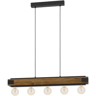 EGLO Layham 5-flg. Ø 85 cm Holz und Stahl schwarz-braun