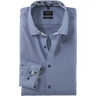 OLYMP Businesshemd »No 6 six« Manschetten und Krageninnenseite mit kontrastfarbenen Muster, blau