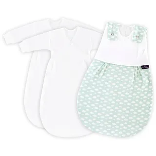 Träumeland S0100655 Babyschlafsack LIEBMICH 3 teilig Set Wolke mint, Größe 68/74, mehrfarbig