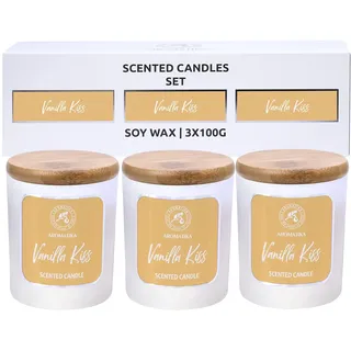 Duftkerzenset 3x 100g - Aroma Kerze Mit Vanille Extrakt - Aromatherapie - Kerzen für Raumduft im Glas - Idee für Muttertag - Geburtstag