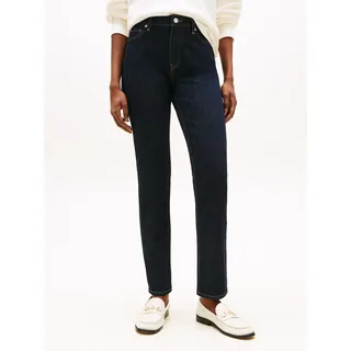 Tommy Hilfiger Slim-fit-Jeans TOMMY HILFIGER "DNM RINSE SLIM RW", Damen, Gr. 33, Länge 32, blau (denim rinse), Denim/Jeans, Obermaterial: 99% Baumwolle, 1% Elasthan, unifarben, slim fit, Jeans Slim-fit-Jeans