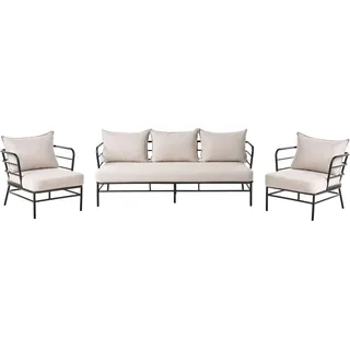 BELIANI Lounge Set Hellbeige und Schwarz Aluminium 3-teilig für 5 Personen mit Kissen Stoff 3er Sofa und 2 Sessel Outdoor Terrasse Garten Ausstattung - Beige, Schwarz