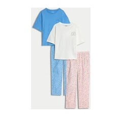 M&S Collection 2er-Pack Schlafanzugsets aus reiner Baumwolle mit Gänseblümchen-Motiv (6-16 J.) - Blue Mix, Blue Mix, 7-8 Jahre
