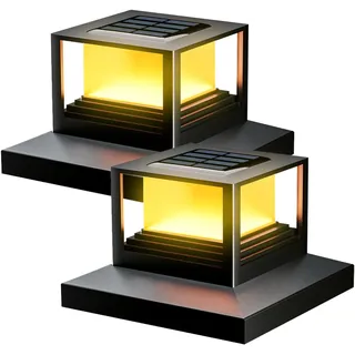 HMAKGG 2 Stück Solar Pfostenkappen Licht, LED Solar Pfostenleuchten 8x8, 9x9, 10x10 CM Holzpfosten, 2 Modi Solarleuchten für Außen, Wasserdicht Zaunpfosten Lampe für Garten Deko Außenbeleuchtung