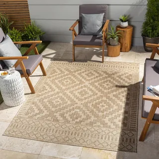 Livabliss Salema wetterfest Outdoor Design 160x213 cm – Boho Stil für Balkon, Terrasse, Garten & Küche, pflegeleicht & langlebig – Hellbeige