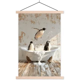 MuchoWow Poster Vintage - Pinguin - Badewanne - Schaumstoff 60x90 cm , Schwarz , Textil , Rechteckig , 60x90x0.15 cm , Bilder & Rahmen, Bilder, Sonstige Wandbilder