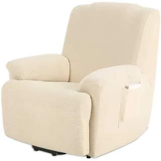 TIANSHU 1 Sitzer Sesselschoner, Liegestuhlbezug Sesselhusse Sesselschoner für Fernsehsessel Elastischer Antirutsch Stretchhusse Weich Stoff (Beige)